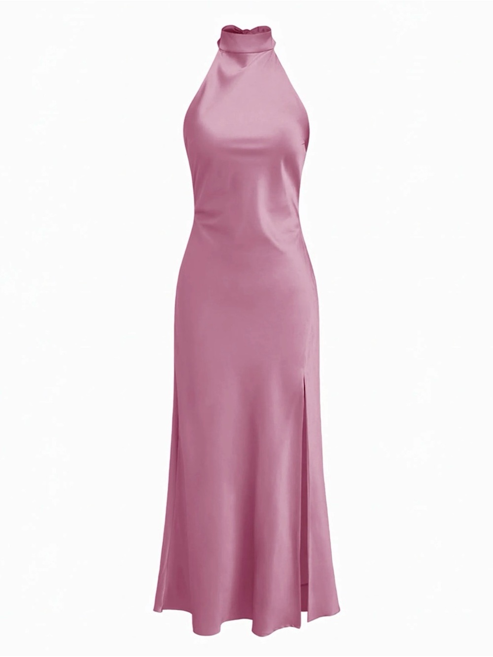 Cider Satin Halter Maxi Dress in Mauve Pink